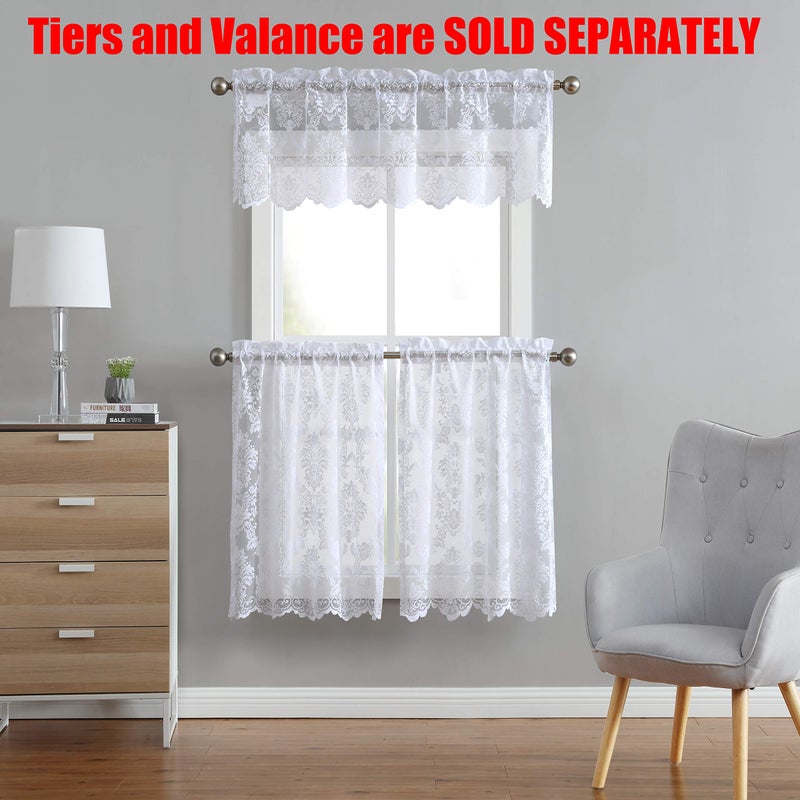 LinenZone Lace Kitchen Curtains. Window Treatment for Kitchen or Small Window. Lace Tiers Can Be Combined with Matching Swags or Valance for a Charming Farmhouse Look. (Fiona 30 x 36 White) - Image 4